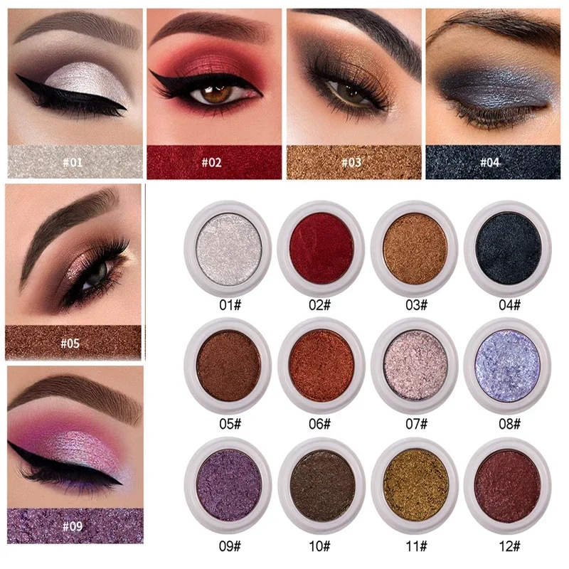 

12-color Eyeshadow Monochrome Pearl Color Palette Make-up Metal Flash Waterproof Long-lasting Mashed Potato Eye Shadow Cosmetics