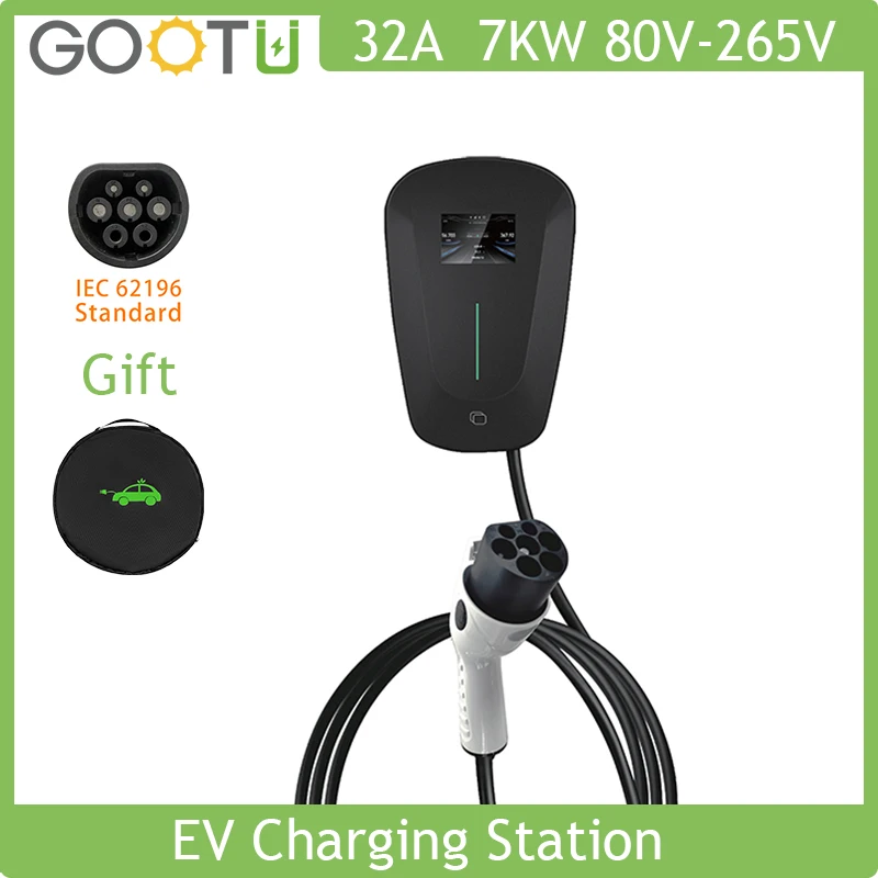 EV Charging Station 32A 7KW Single Phase Car Charger IEC 62196 Type 2 Cable Electric Vehicle EVSE Wallbox Cable With Display