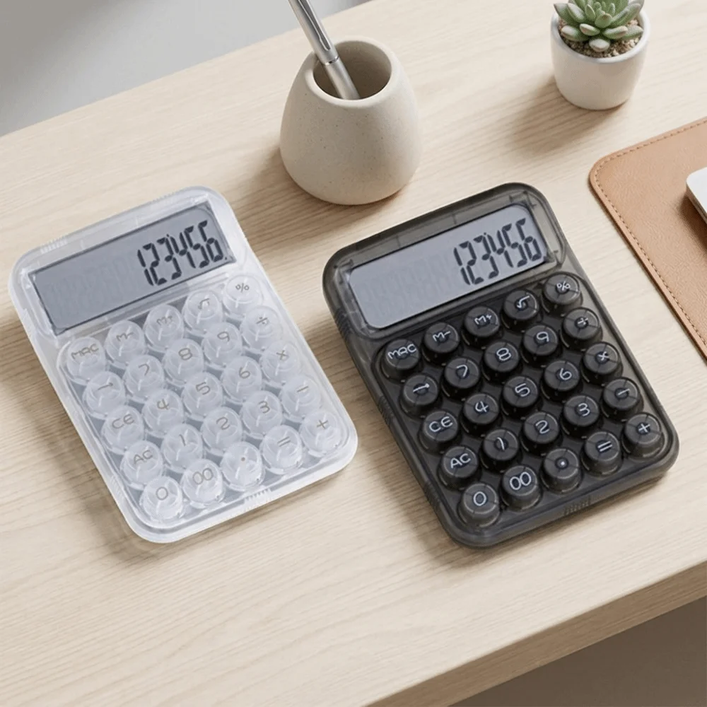 12-digit Display Electronic Calculator Large Screen Transparent Desktop Calculator High Appearance Large Button