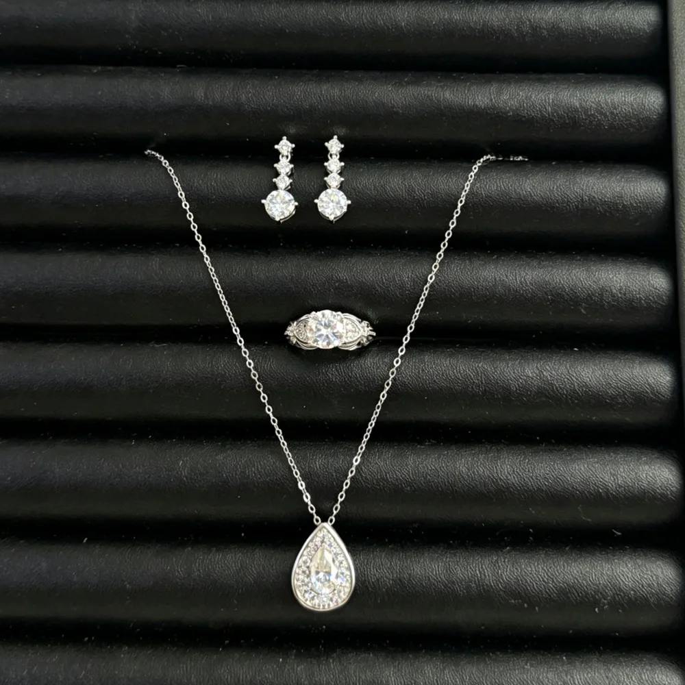 S925 Sterling Silver Pear Round Cut D VVS1 Moissanite Jewelry Set Women Wedding Bridal Fine Jewellery
