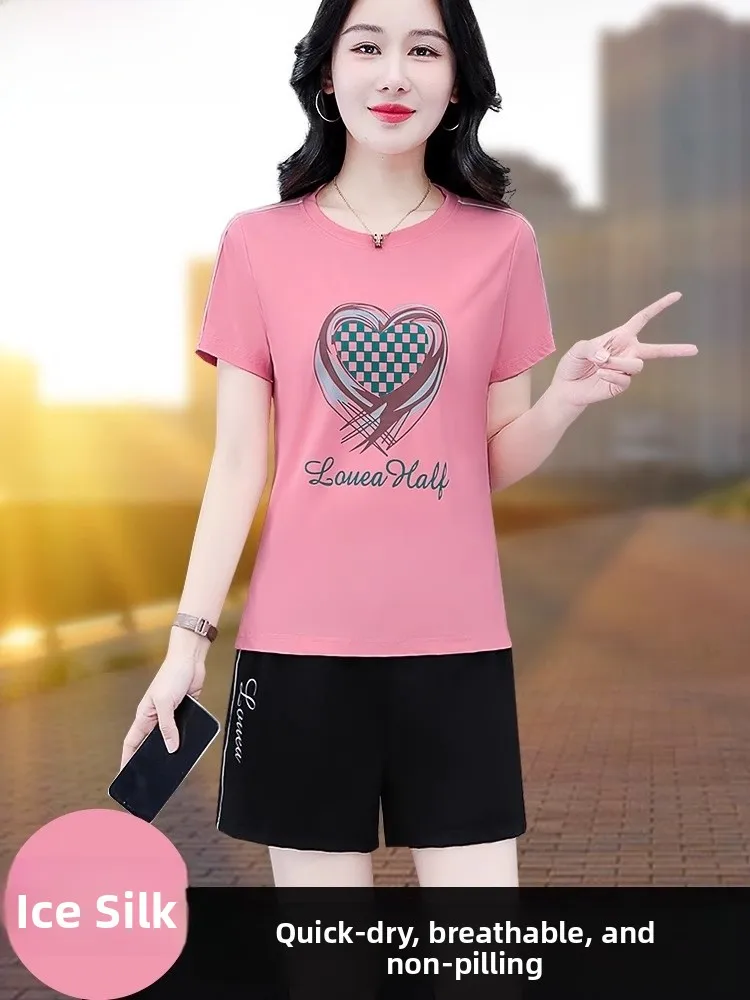 

Спортивный комплект TUCANO Ice Silk Quick Dry для женщин, новинка 2026 года, летний, с коротким рукавом, для бега, из двух предметов, повседневный спортивный костюм для женщин