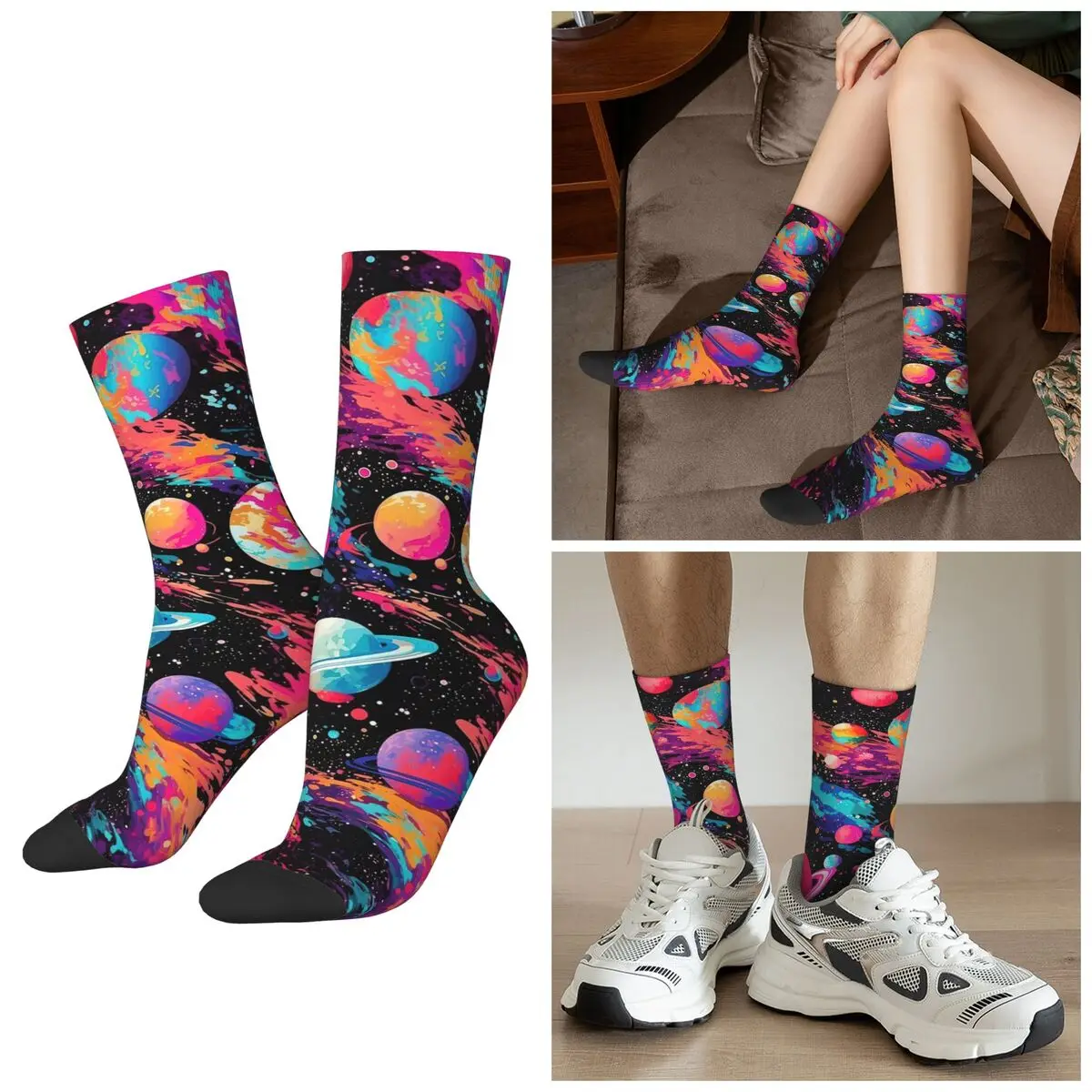 

All Seasons Space Planet Print Socks Harajuku Sport Middle Tube Socks Funny Stockings for Men Women Gifts