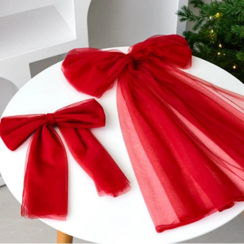 

30/60/75cm Christmas Decorations Snow Yarn Bow Christmas Tree Decoration Hanging Window Display Scene Cloths Red Green Beige