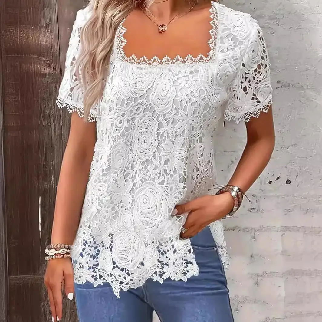 Col carré femme dentelle ort irt décontracté Sle fibre de polyester pas de marque marque enregistrée autres éditions ajustement aérien
