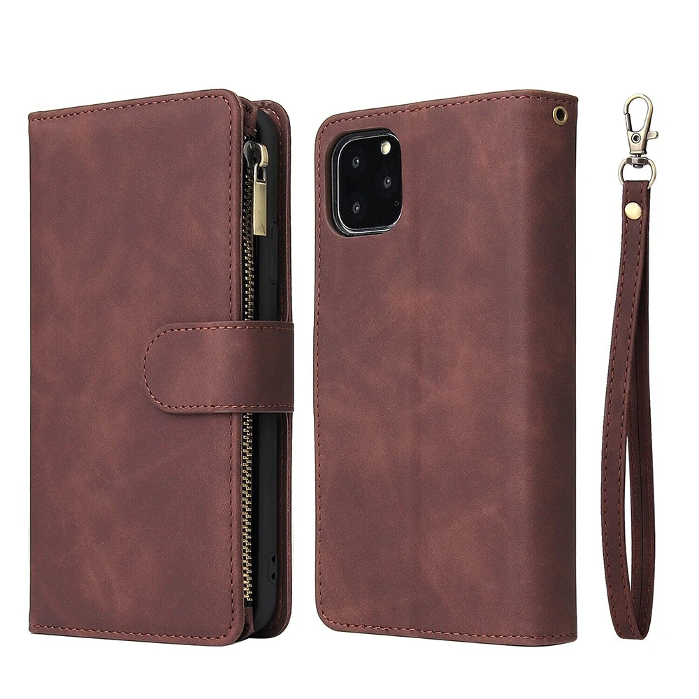 Leather Zipper Wallet Flip Phone Case Hand Strap Cover Card Slots For iPhone 14 Plus 13 12 Min 11 Pro Max X XS XR 7 8 Plus SE