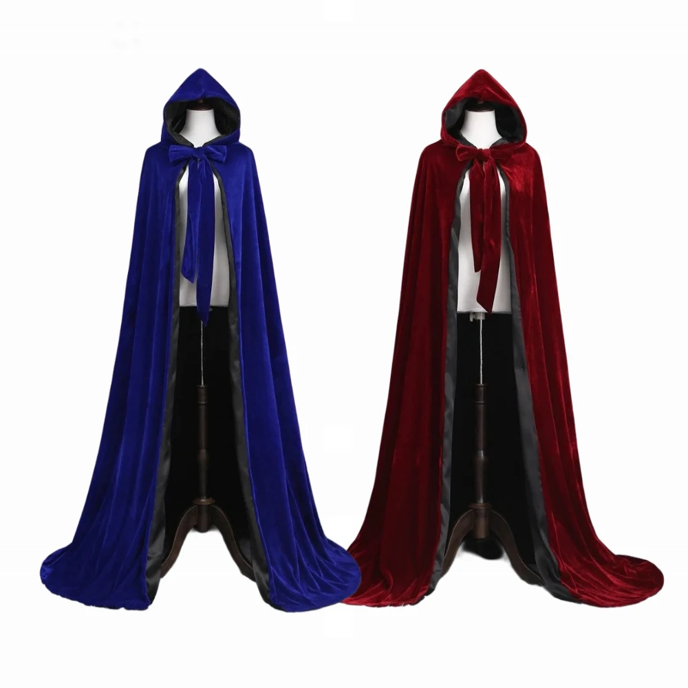 In Stock Cape Hooded Adult Halloween Velvet Cloak Medieval Costume Witch Wicca Vampire Halloween  Dress Coats