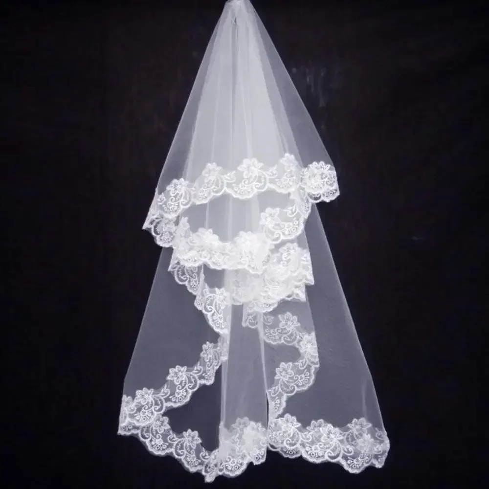 

Bridal Veil Long Tulle Lace Edge Wedding Dress Accessories for Bride