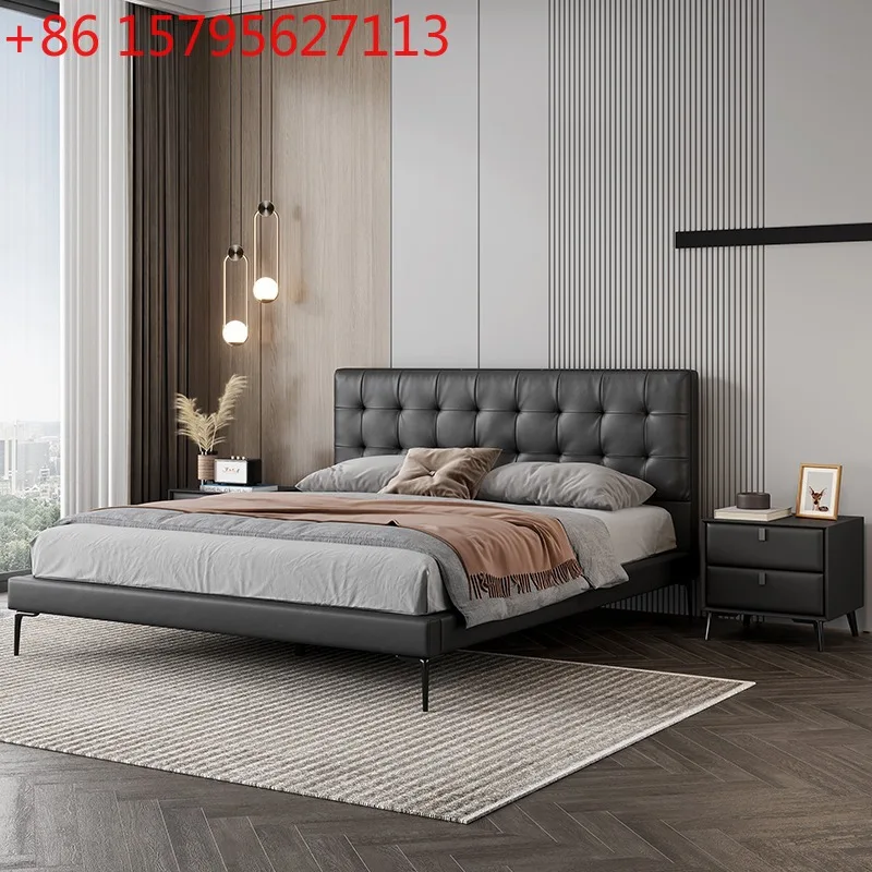 

Средневековая кожаная кровать. Современная простая главная спальня. Двуспальная кровать в стиле ретро с кнопкой, 1,8 м.