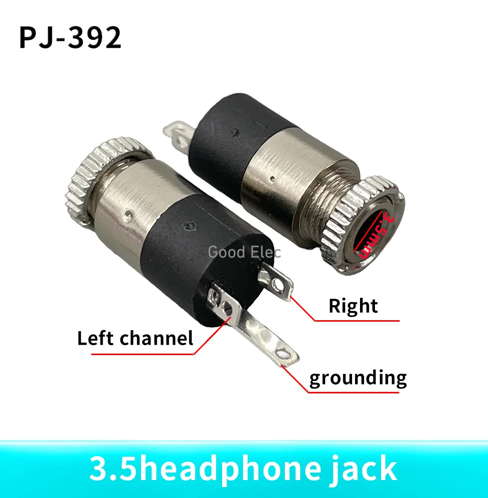 5PCS/LOT PJ392 3.5mm Stereo Female Sockect Jack with Screw 3.5 Audio Headphone Connector PJ-392