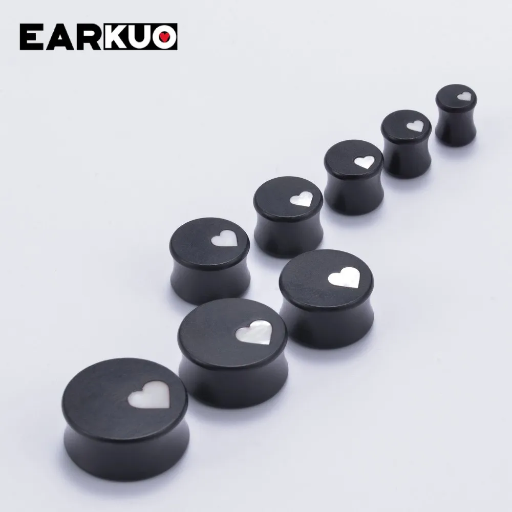 EARKUO Ear Plugs Tunnels Gauges Expanders Stretchers Wood Heart Shell Flower Jewelry Piercing 2PCS