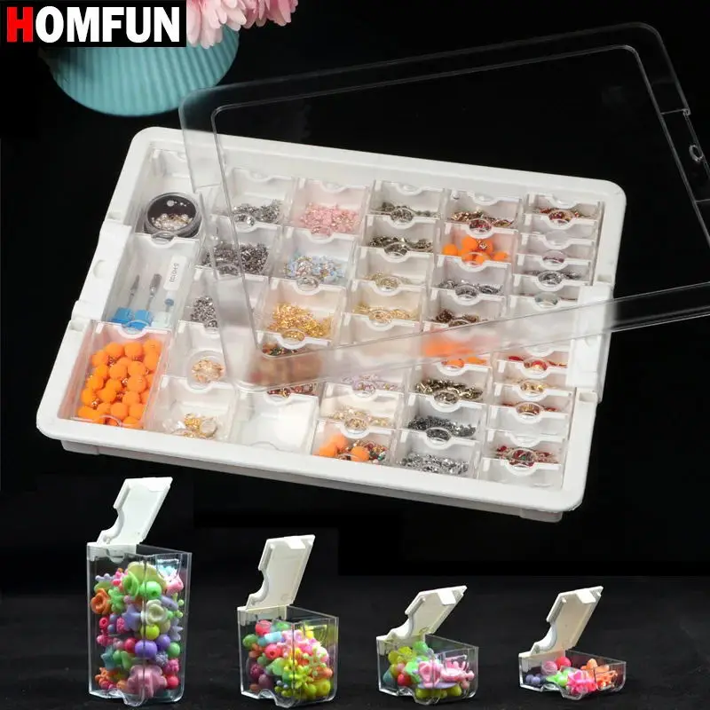 HOMFUN-caja de almacenamiento transparente para bordado de diamantes, contenedores para herramientas de mosaico, accesorios de joyería a cuadros