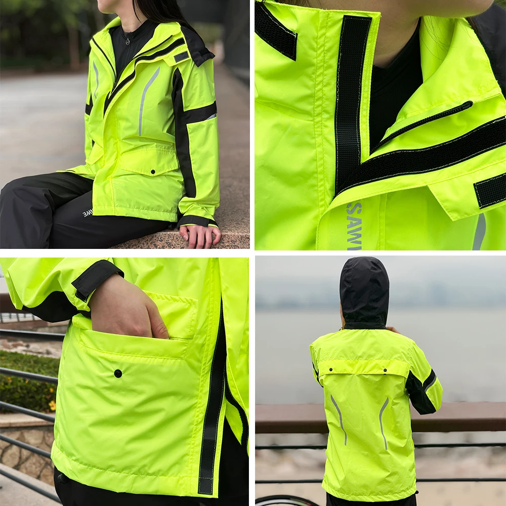 WOSAWE Cycling Raincoat Hooded Jackets Rain Coat Waterproof Lightweight Outdoor Sports Motorcycle Camping Hiking Climbing Jacket