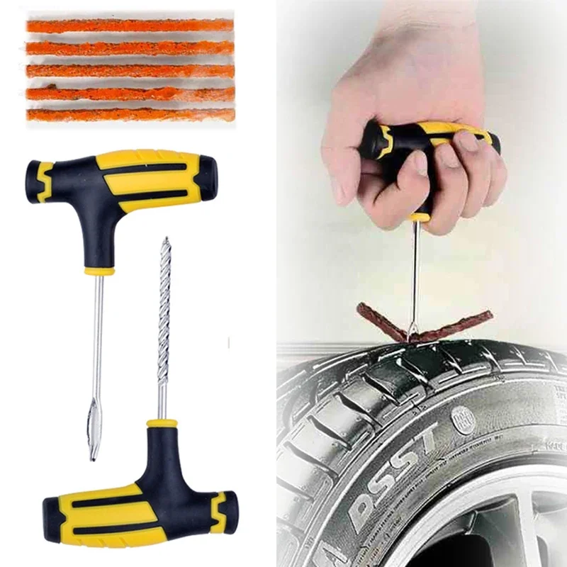 Car, Motorcycle, Bike Tire Repair Tools Kit. Tire Quick Repairing Set. Tyre Puncture Repairing Tool with Repair Rubber Strips.