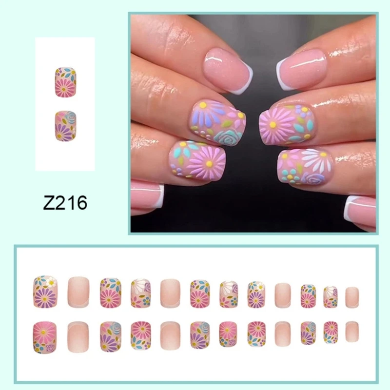 24 Uds uñas postizas cubierta completa uñas postizas elegante brillo francés uñas cortas ataúd Envío Directo