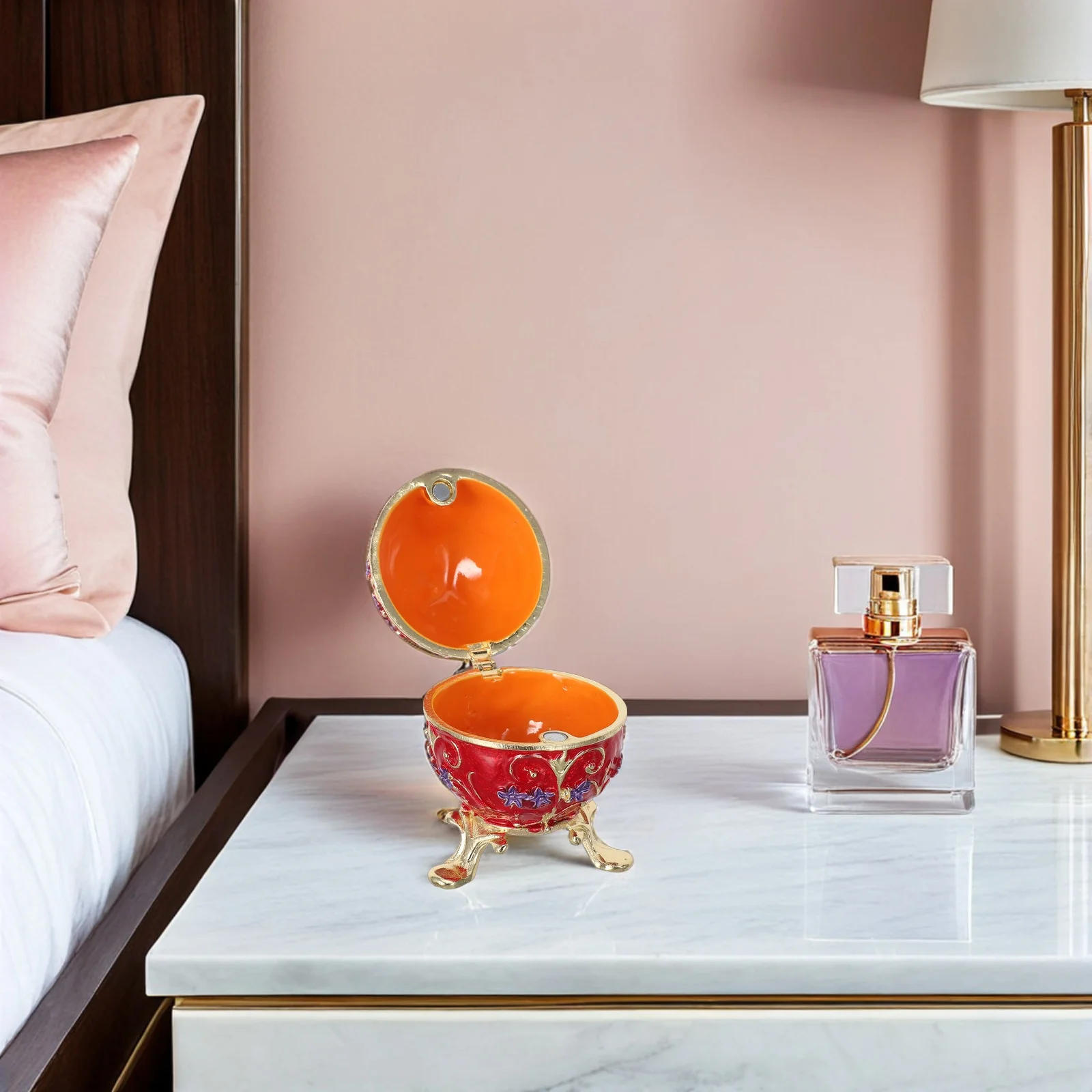 

Vintage Russian Egg Jewelry Box Hand Painted Enamel Metal Hinged Ring Holder Mini Jewelry Storage Decorative Trinket Box