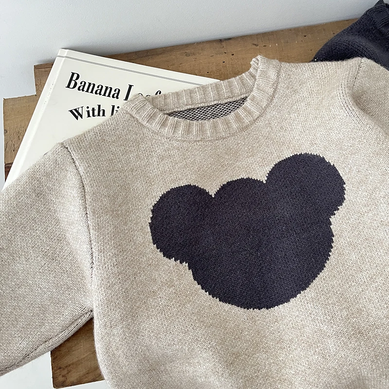 Winter And Autumn Newborn Baby Girls And Boys Cotton Sweater Cute Cartoon Bear O-neck Long-sleeved Korean Fashion Soft Casual