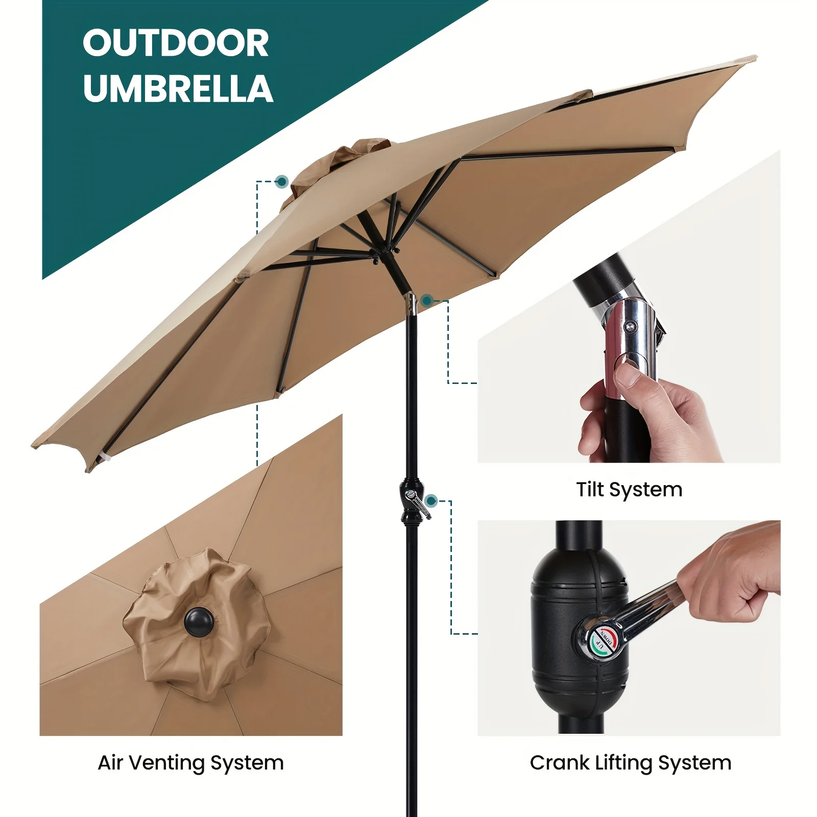 9 FT Premium Waterproof Patio Umbrella with Durable 8-Rib Construction - Effortless Tilt, Crank & Spacious Yard Shade