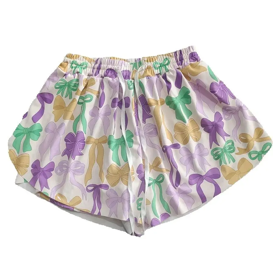 Girls Yoga Pants Preorder Samples Adult women Mardi Gras bow purple Shorts Pants