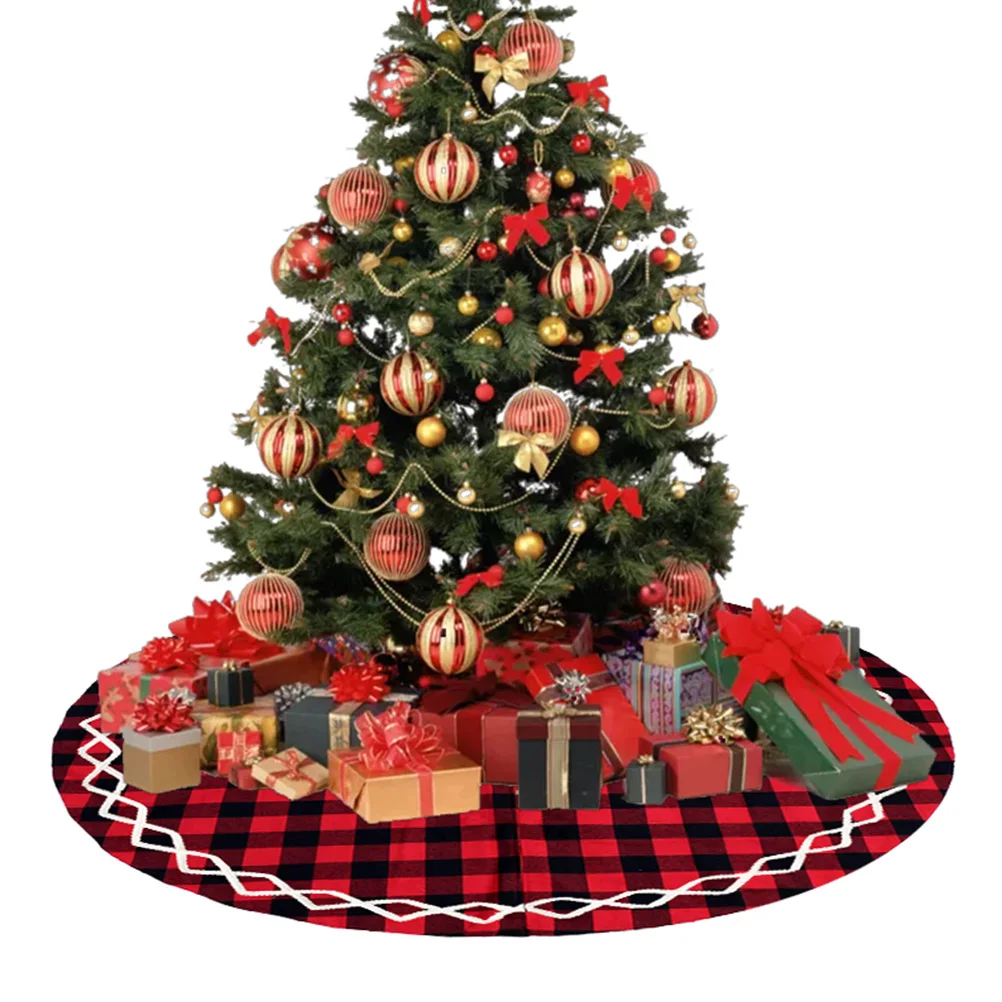 

1Pcs Christmas Tree Skirt Cloth Waterproof Classic Grid Pattern Tree Bottom Cover Party Christmas Decoration Protector