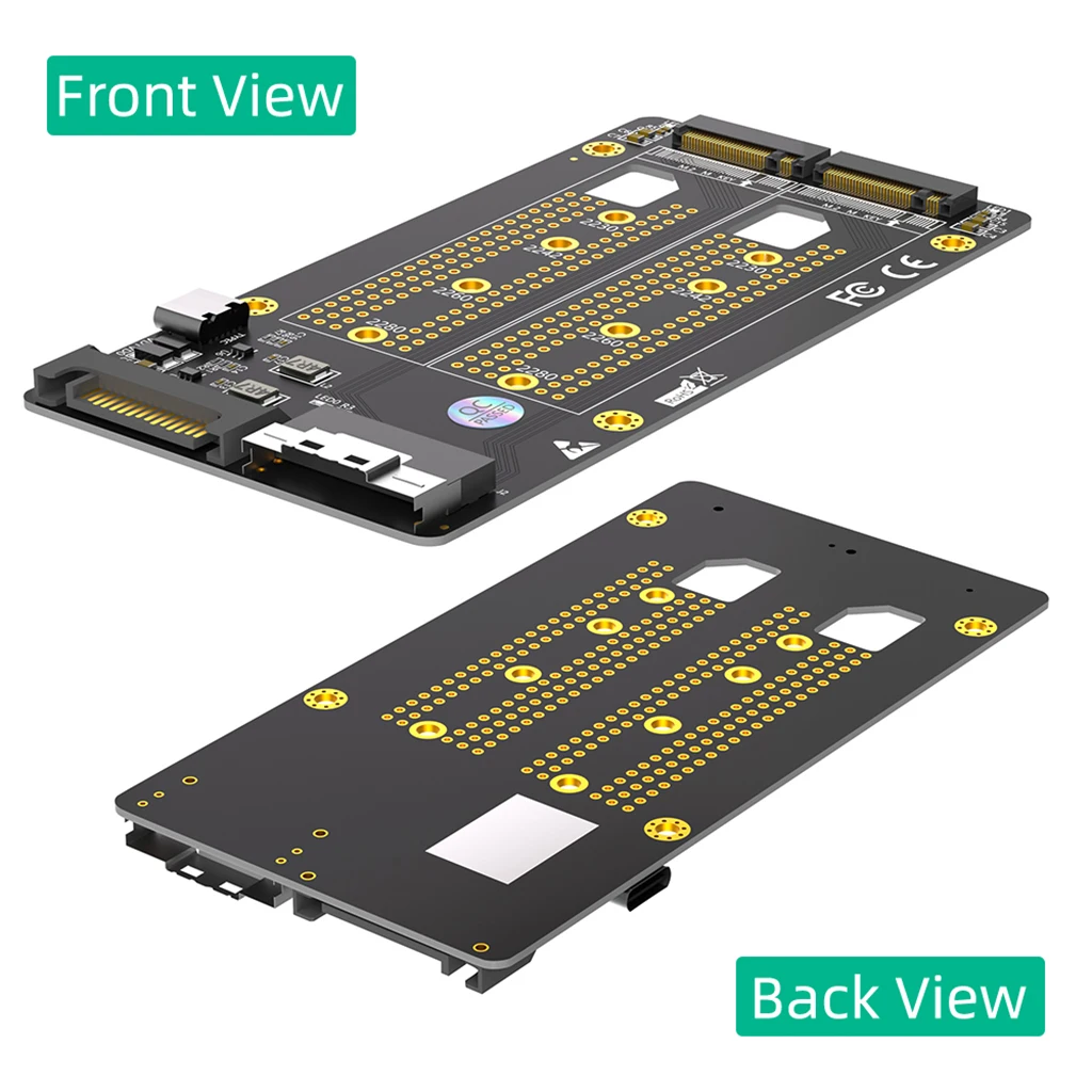 Dual M.2 for NVME M Key to SFF-8654 8i Adapter Card SATA Type C Power Supply M2 SSD Riser Card Board