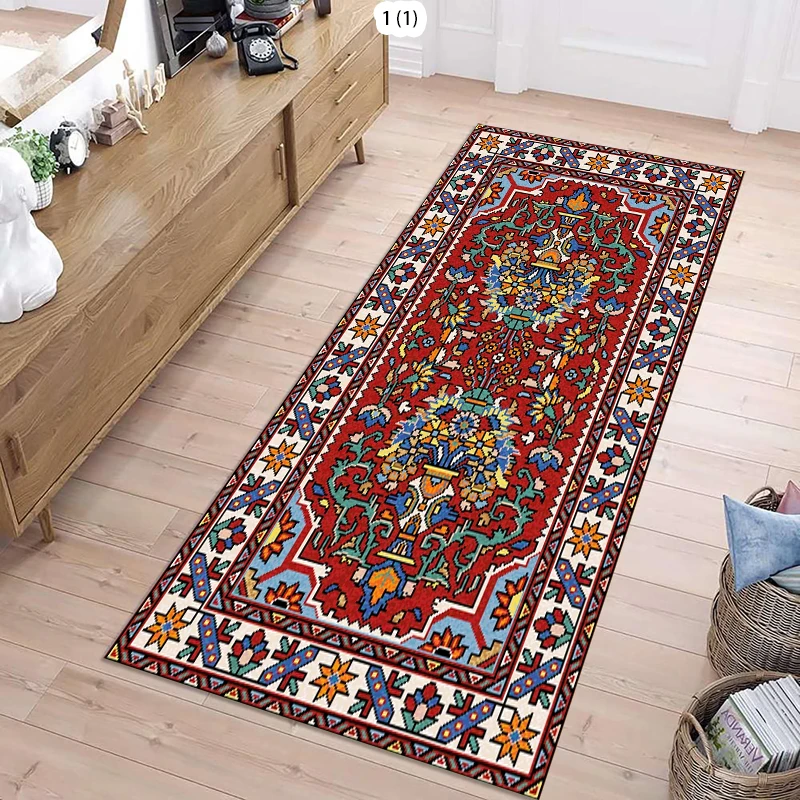 Persian Style Traditional Pattern Runner Rug Classic Floral Design Long Floor Mat for Kitchen Corridors Retro Home Decor Spaces