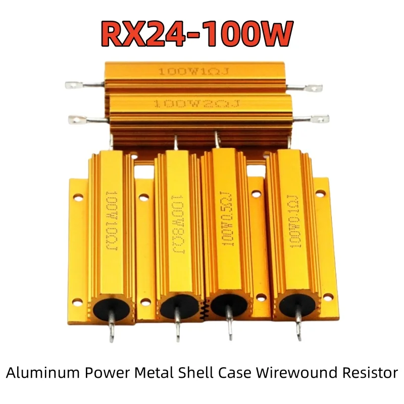 RX24-100W Aluminum Power Metal Shell Case Wirewound Resistor 0.01R-100K 1R 1.5R 2R 2.2R 2.5R 3R 10R 20R 100R 150R 200R 470R 1K