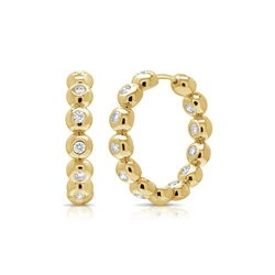 Geometric Round Ball Beaded Band Bezel Set Sparking 5A CZ Classic Simple Women Huggie Hoop Earring Medium