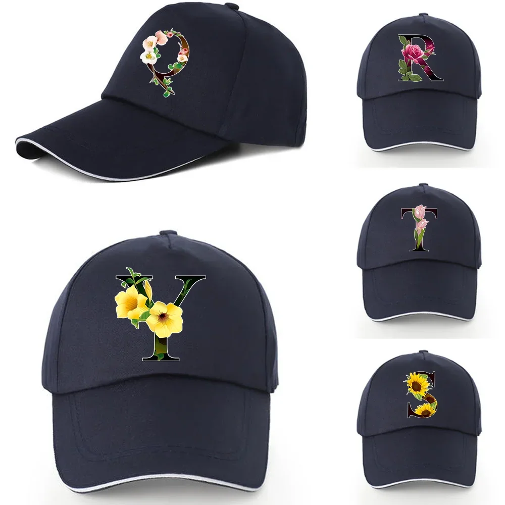 

Flower Letter Print Baseball Caps Men Women Back Buckle Hip Hop Hat Summer Breathable Mesh Sun Gorras Unisex Streetwear Bone