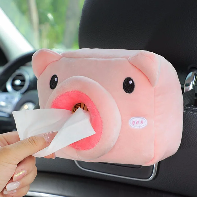 Car Tissue Holder,Creative Plush Piggy Car Tissue Box For Seat Back,Center Console And Sunshade,Sunroof