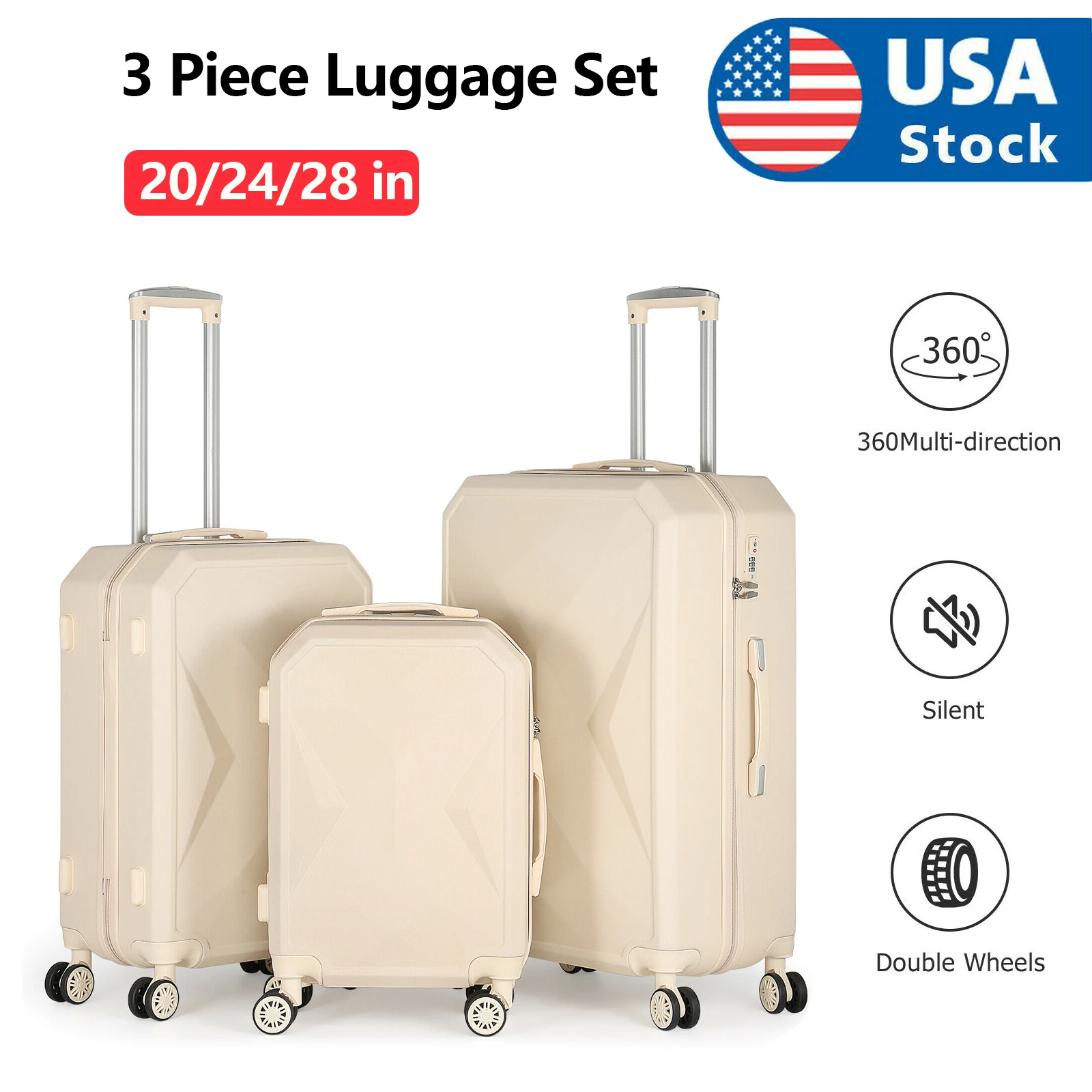 [USA Stock] 3Pcs Luggage Set Suitcase (20/24/28 Inch) With TSA Lock Portable Luggage Business Travel Luggage With Spinner Wheels