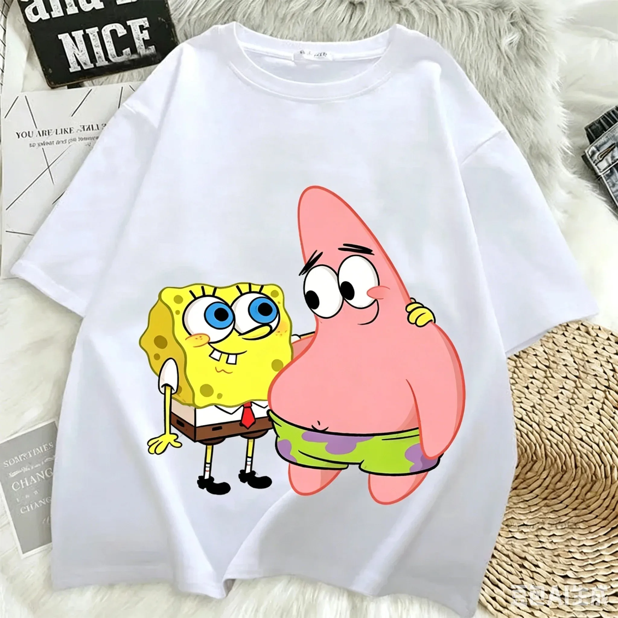 SpongeBob Schwammkopf T-Shirt Patrick Star Fischerboot-Print Tee Sommer Unisex Harajuku Streetwear Lustiges Cartoon-Oberteil – Detail 3