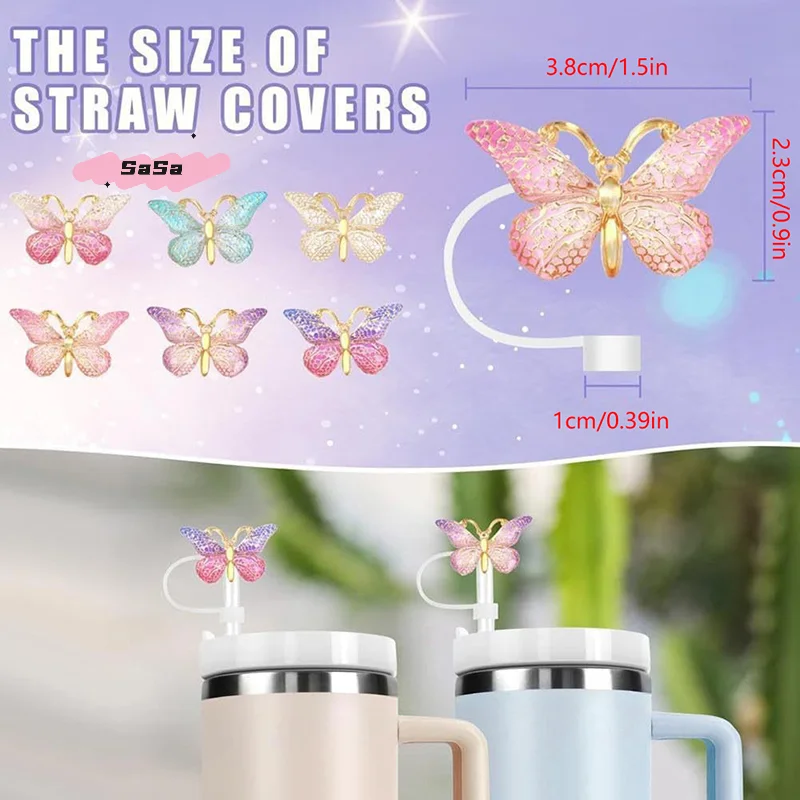 

6Pcs Silicone Butterfly Straw Caps Spill Stopper Dust Proof Heat-Resistant Water Cup Accessory Plug Cap
