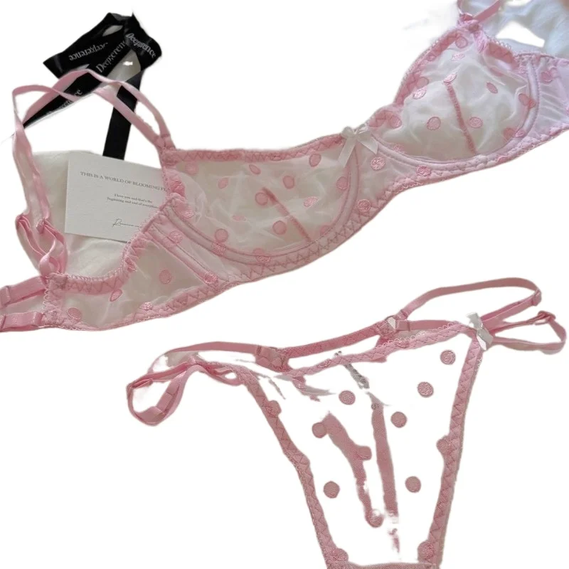 French Style Sheer Mesh Bras Panty Set Ultra-Thin Minimiser Bra for Big Bust Lift & Support Sexy Plus Size Underwear BANERDANNI