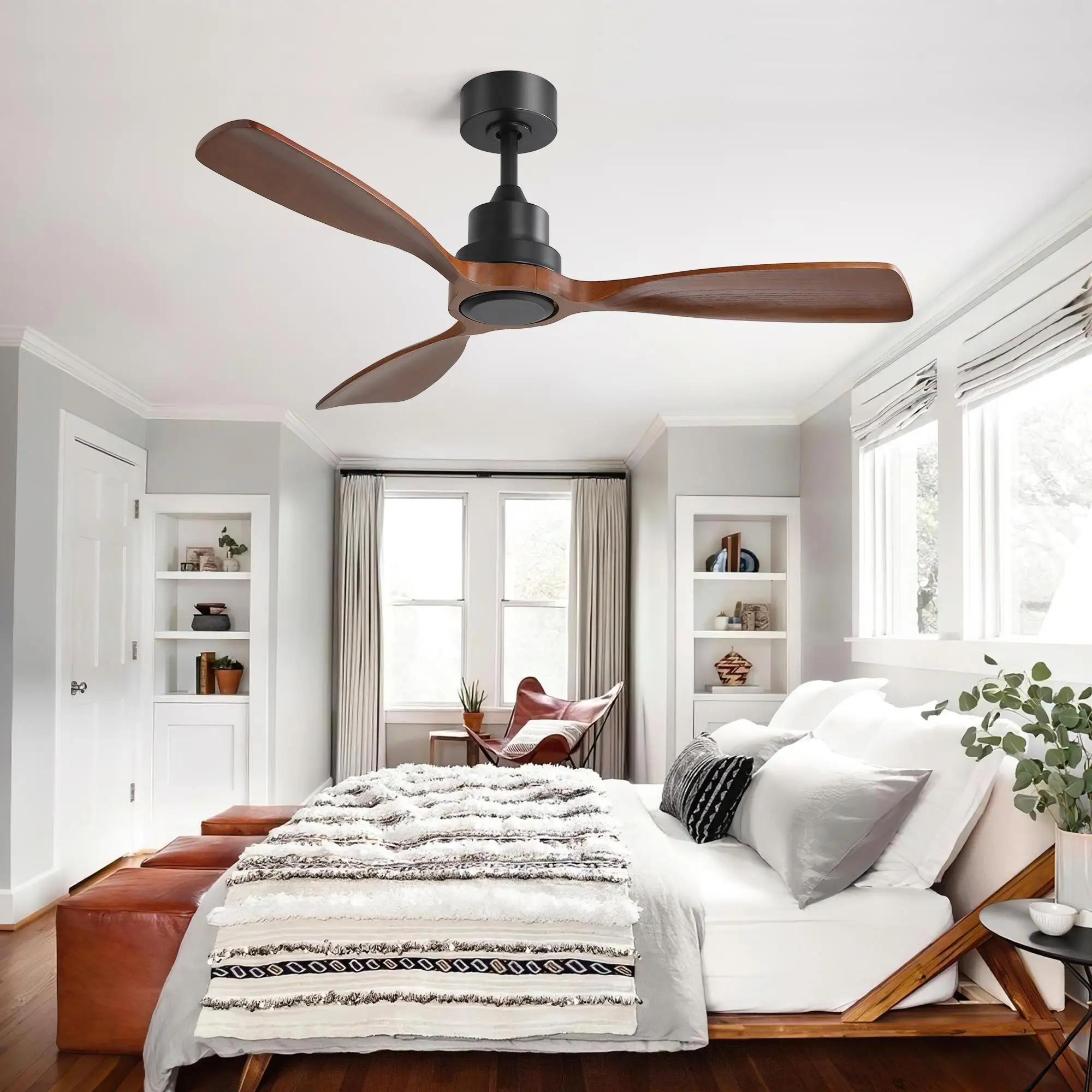 48 Inch Ceiling Fan - 3 Wood Blades, 6 Reversible DC Motor, Outdoor & Indoor Use for living Room