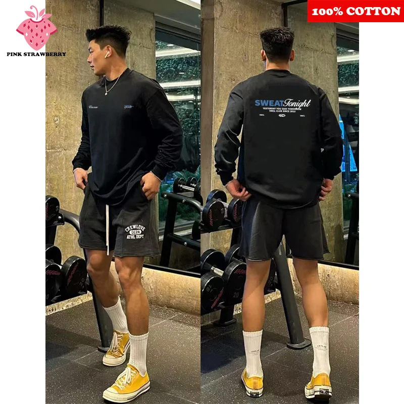 

100% Cotton High quality T-shirt Men Autumn 2025 New Ventilate O-Neck Long sleeves T-shirt Sports Gym Loose Y2k Top Men clothing