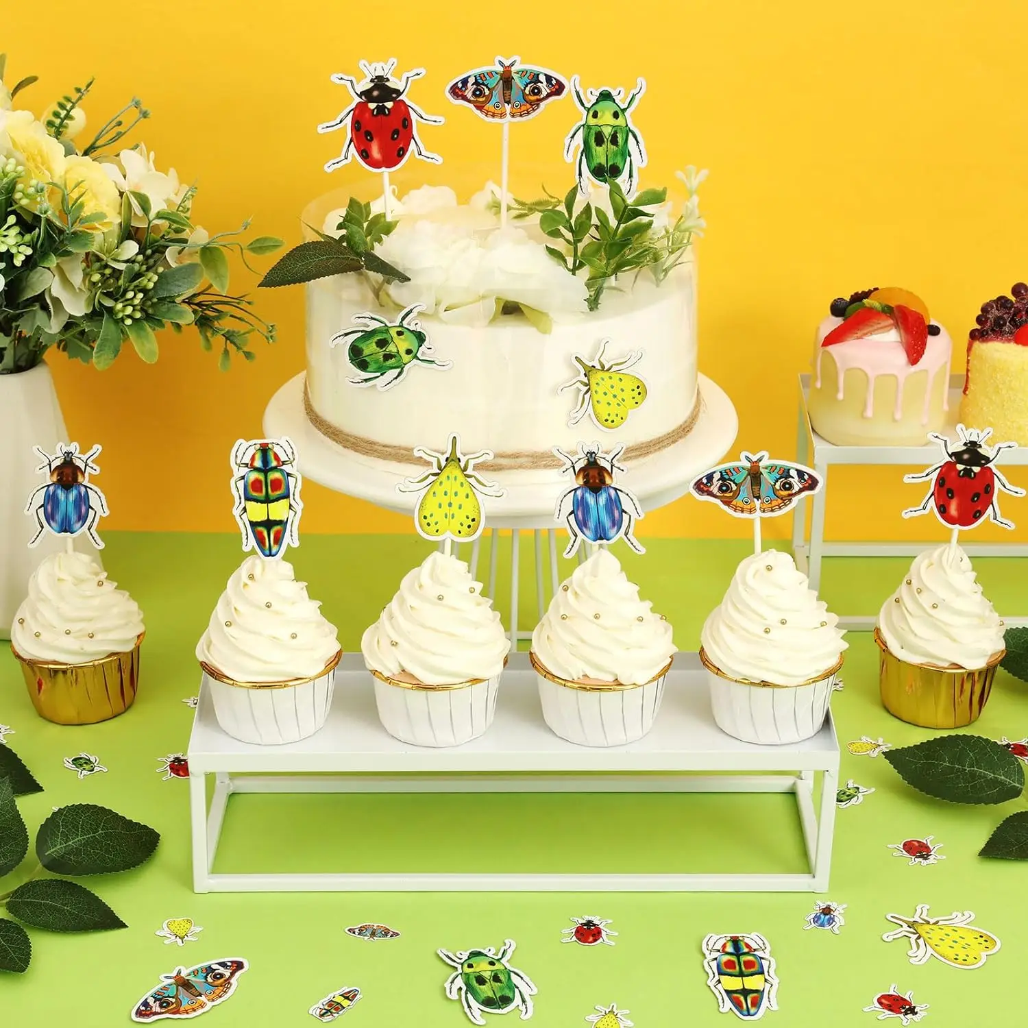 Insects Cupcake Toppers, Beetle, Bug, Ladybug, Butterfly, Indoors, Birthday Party Decor, Summer, Spring, 36Pcs