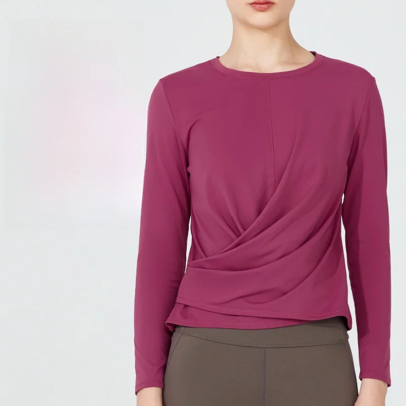 

Women's Long Sleeve T-Shirt Quick-Drying Sports Running Fitness Clothing Breathable Yogawear Cross Waist Sexy Loose Fashion