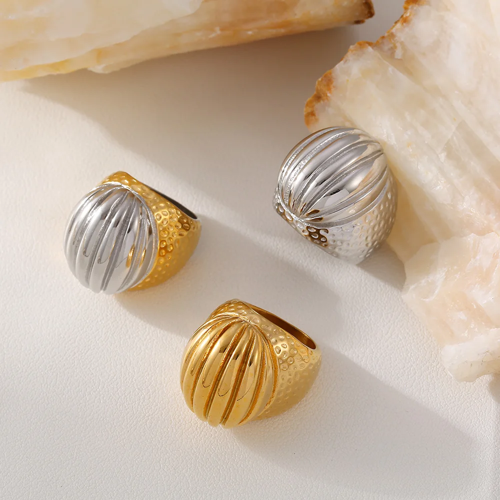 Exaggerate Texture Stainless Steel Rings For Women Trendy Luxury Vintage Index Finger Ring Jewelry Woman Wedding Gift
