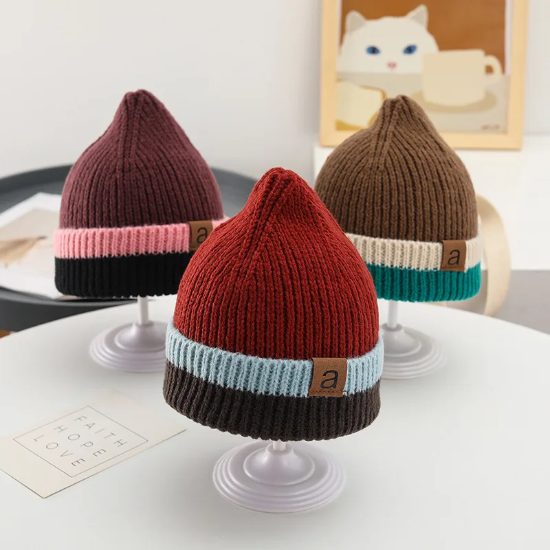 

Fashion Striped Knitted Hat Kids Beanies Baby Winter Warm Pullover Cap 2-6year Children Woolen Crochet Bonnet Elastic Skullcaps