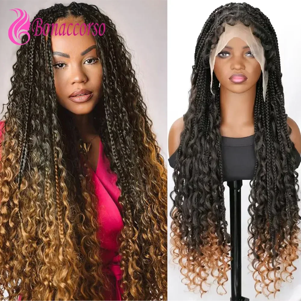 36 Inch Full Lace Box Braided Wigs Crochet Hair Dreadlocks Synthetic Jumbo Braids Wig For Women Baby Hair Transparent Lace Wig