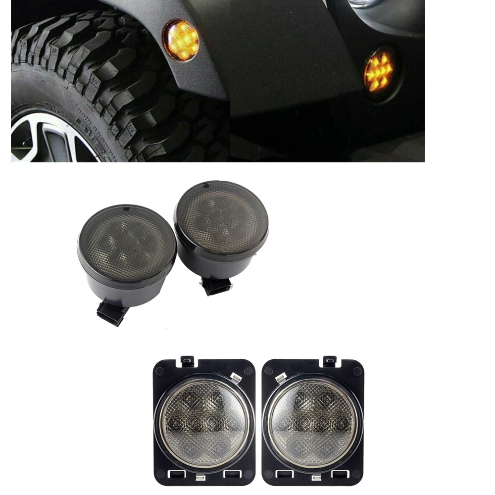 

LED Front Wheel Eyebrow Eyelid Turn Signal Side Marker Fender Light+Grille Bumper Indicator Lamp For Jeep Wrangler JK 2007-2017