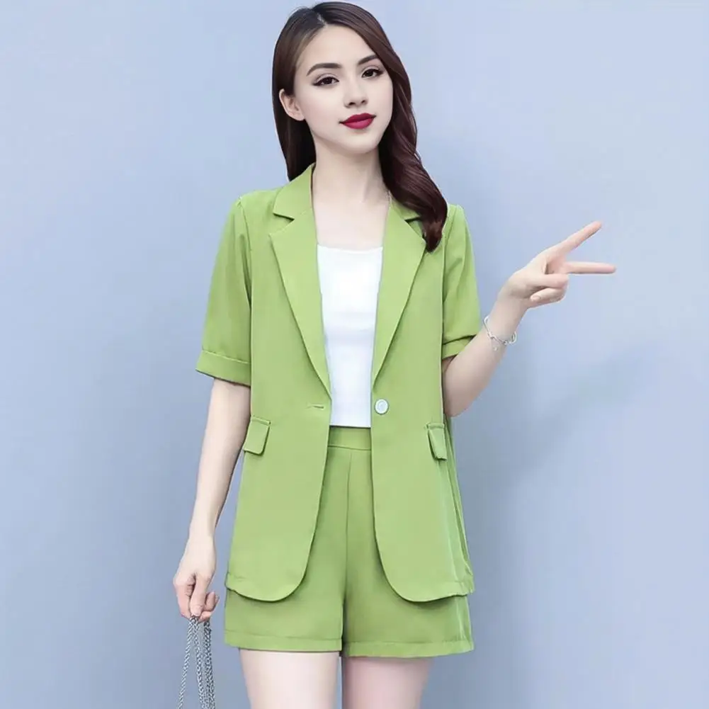 2 Piece Elegant Women Blazer Shorts Set OL Style Single Button Blazer Shorts Women Workwear Slim Fit Office Suit Casual Outfit