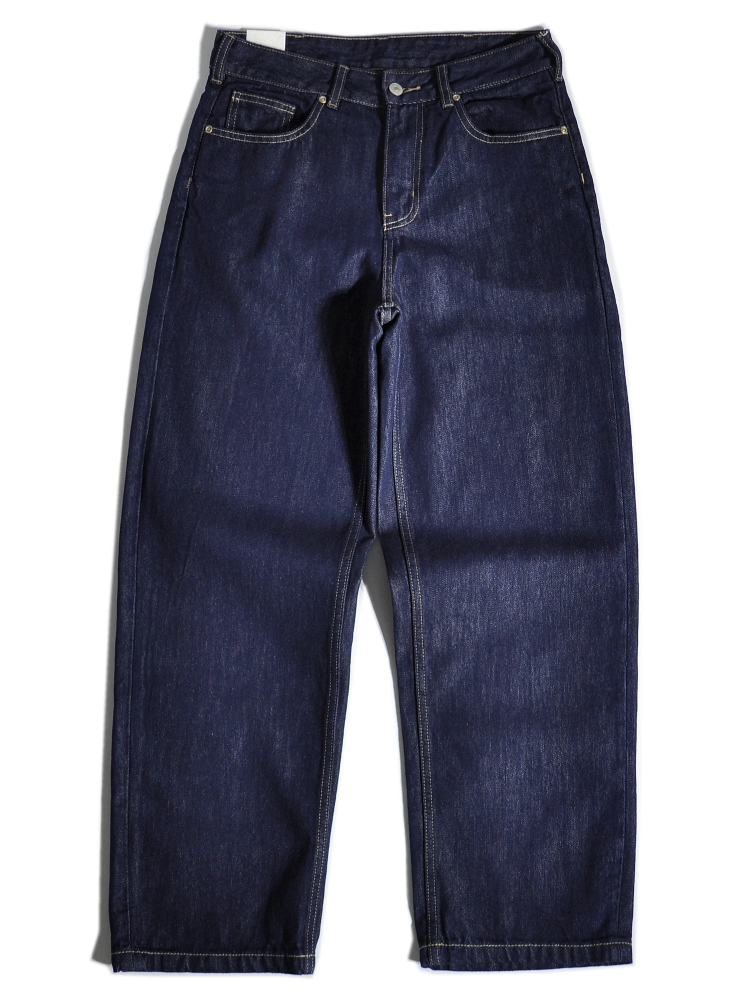 

Классические американские свободные джинсы прямого кроя глубокого синего цвета, винтажные, с высокой талией, из хлопкового денима, повседневные, свободные, длинные брюки