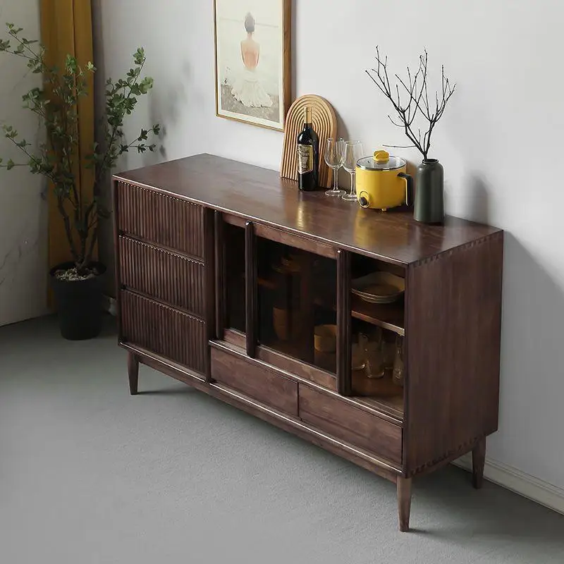 Retro solid wood tea cabinet, rental house modern dining side cabinet, household balcony modern cabinet