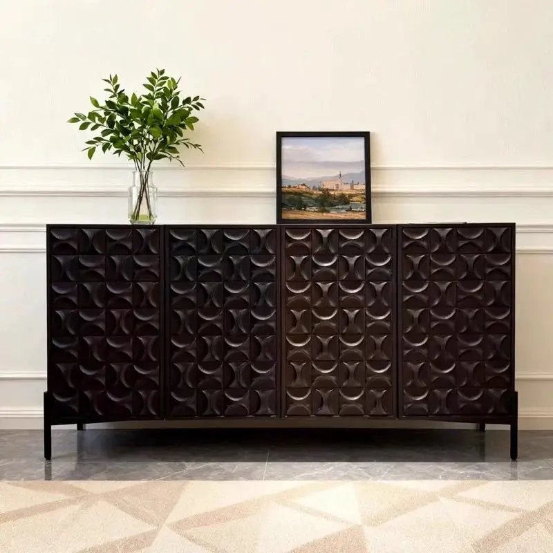 خزانة جانبية من الخشب الصلب الإيطالي البسيط، غرفة معيشة، مدخل منزلي منحوت عالي الجودة، خزانة تخزين فاخرة خفيفة، أسود #2