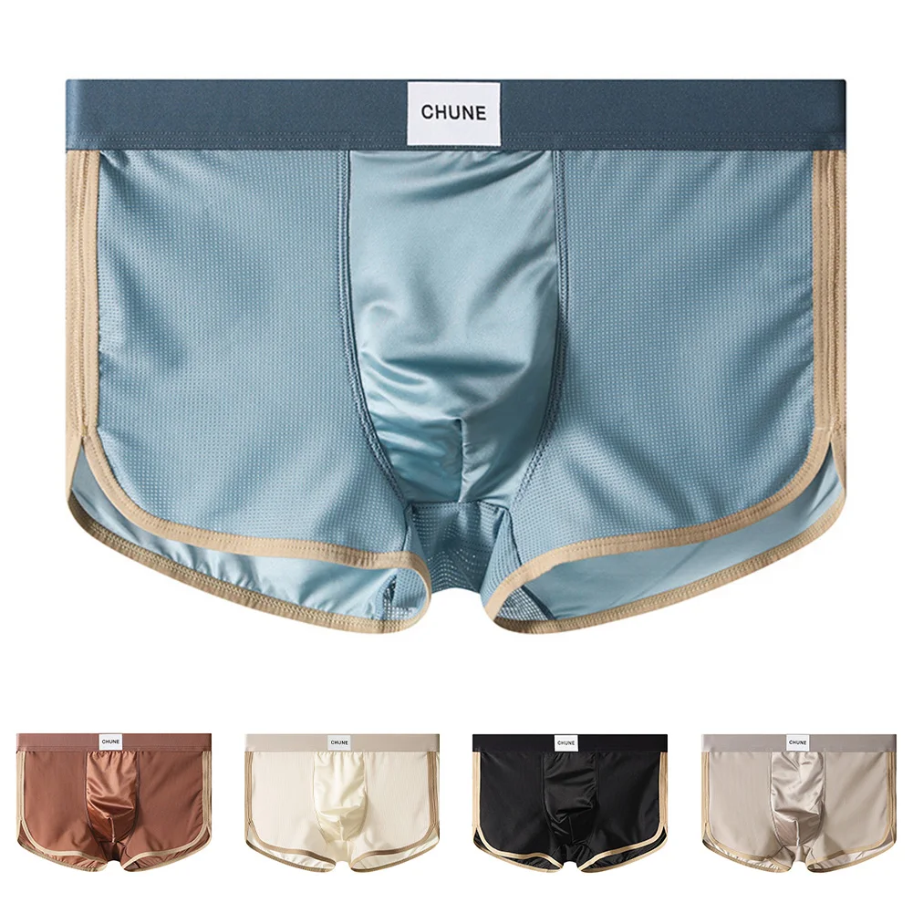 

Men Breathable Elastic Boxershorts Satin-like Ice Silk Pouch Underwear Underpant Four Cornered Shorts Pants