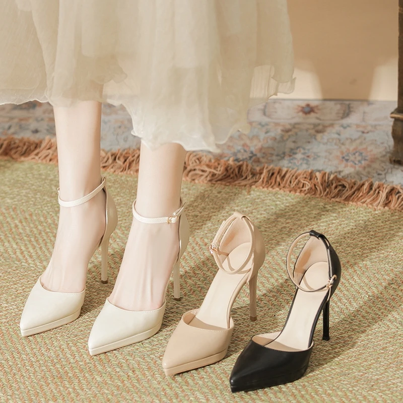 

2025 Spring Summer Trend New Platform High Heels Pointed Toe Sexy Women's Shoes Dress Party Ankle Straps Party Sandals B031