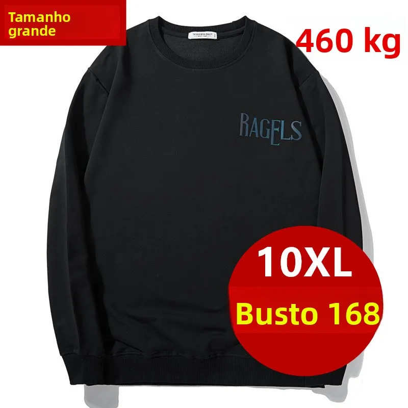 Camiseta de Algodão de Manga Longa para Homens Tamanho Extra Grande, Ajuste Solto, Cor Pura Preta, Confortável e Casual para ...