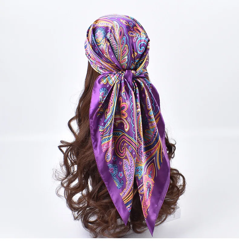 Hochwertige Seidenschals für Damen, quadratisch, Satin, Hijab-Schal, schlichtes Taschentuch, Schals, Wraps, Kopf, weibliches Stirnband, islamisches Halstuch – Detail 9
