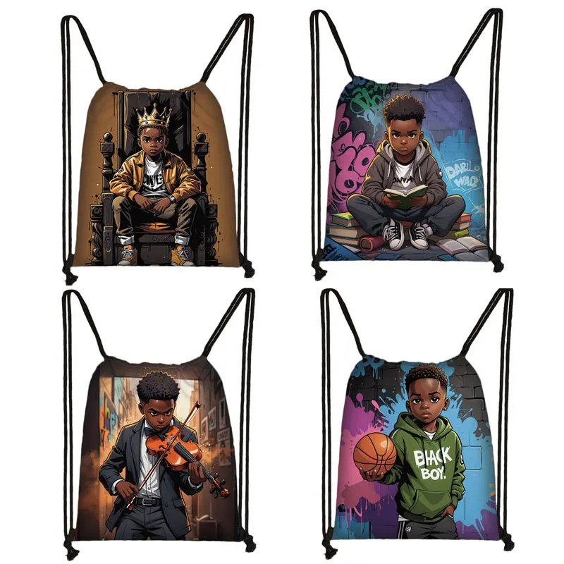 

Excellent Young Black Men Print Drawstring Bag Afro King Gym Outdoor Backpack Casual Storage Bags for Travel Shoes Holder